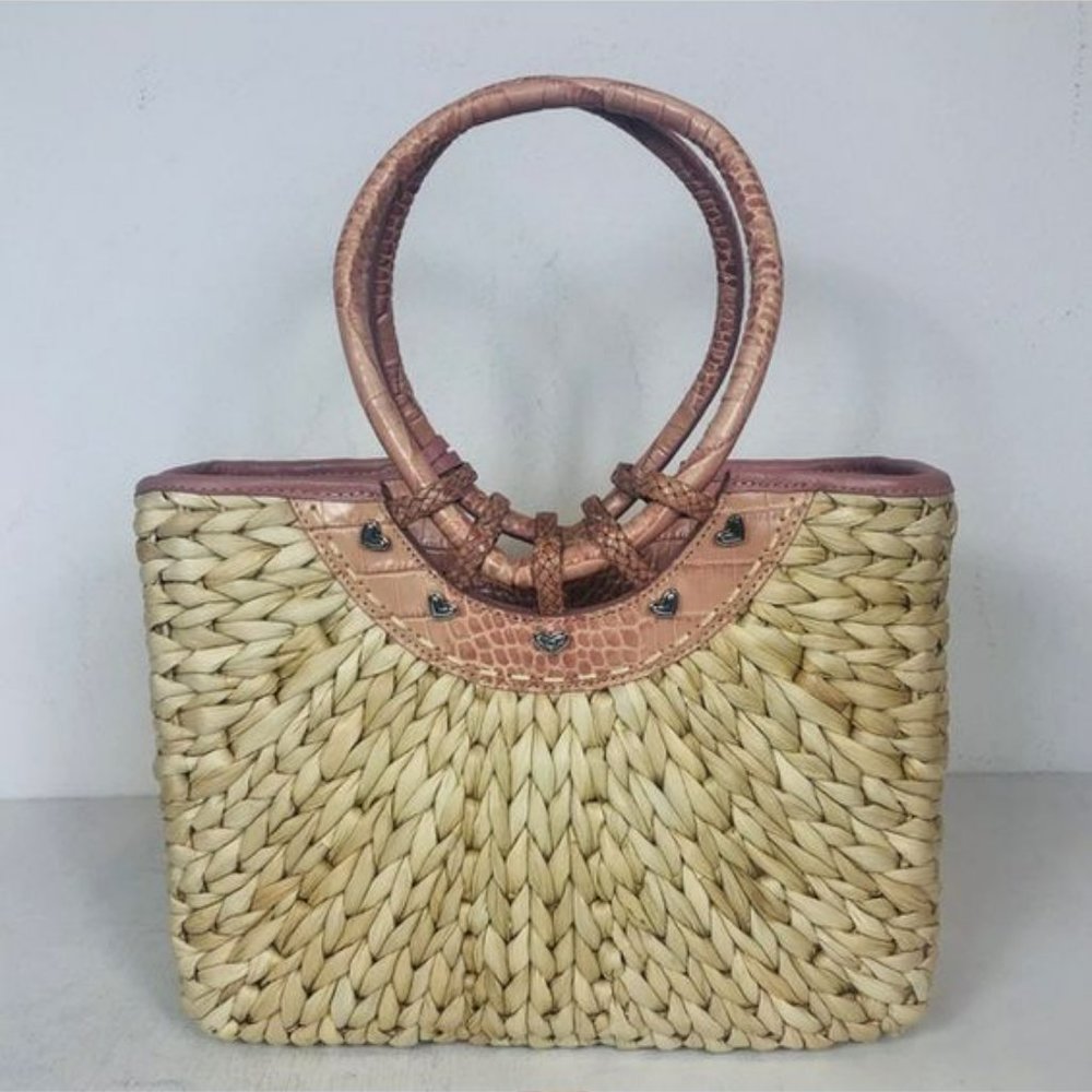 Brighton Leili Dusty Rose Crocodile Straw Tote Bag. View 2
